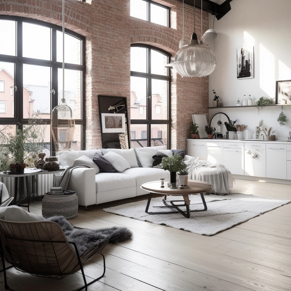 loft w starym budynku urządzany w połączeniu stylu industrialnego i skandynawskiego